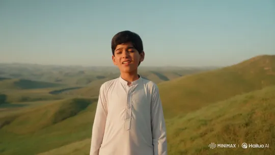 Young Pashtun Boy Sings Passionately in Serene Valley – AI Generated Video | Hailuo AI