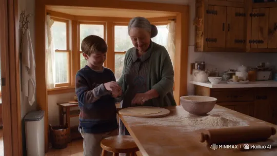 Elderly Grandma and Grandson Bake Cookies Together – AI Generated Video | Hailuo AI