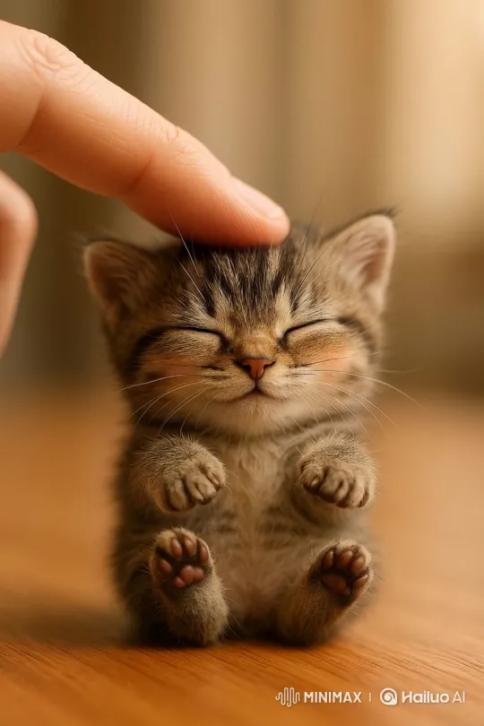 Content Tabby Kitten Reacts to Gentle Touch – AI Generated Video | Hailuo AI