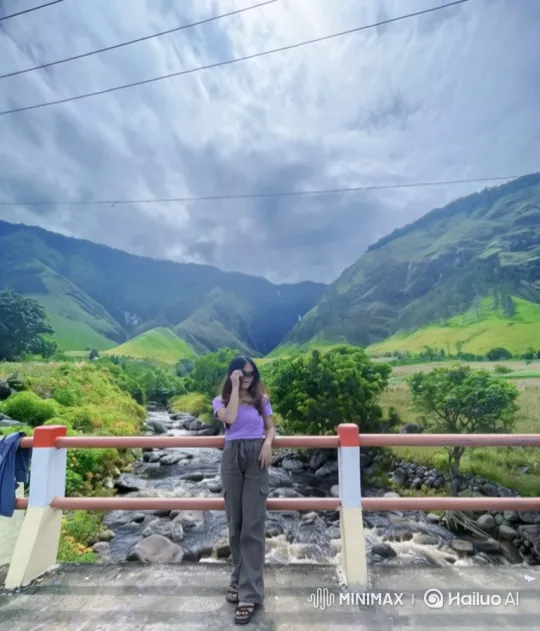 Young Woman Contemplates Nature on a Mountain Bridge – AI Generated Video | Hailuo AI