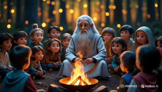Storytelling by the Campfire in a Magical Forest – AI Generated Video | Hailuo AI