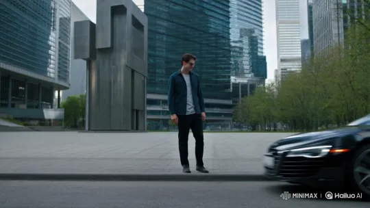 Young Man Enters Sleek Audi R8 on City Street – AI Generated Video | Hailuo AI