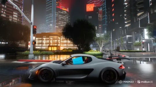 Luxury Sports Car Drives Through Neon City to Lavish Home – AI Generated Video | Hailuo AI