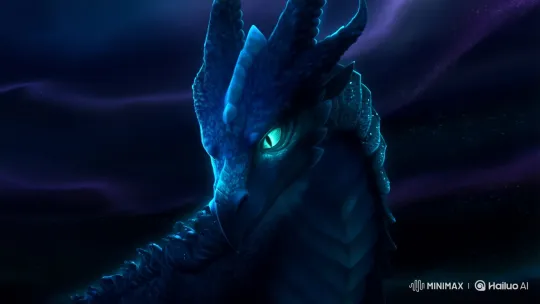 Mystical Dark Blue Dragon with Glowing Eyes – AI Generated Video | Hailuo AI