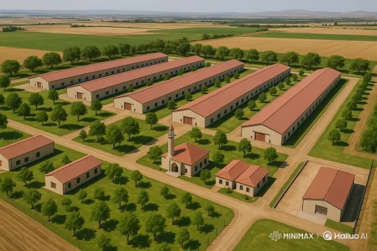 Orderly Settlement Amidst Vast Countryside – AI Generated Video | Hailuo AI