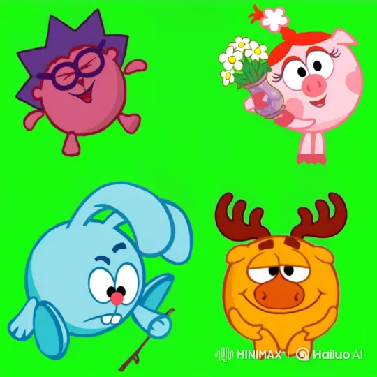 Animated Characters Dance and Run Across Green Background – AI Generated Video | Hailuo AI