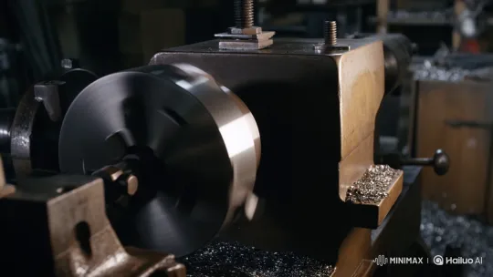 Precision Metal Turning on Antique Lathe - Slow Motion – AI Generated Video | Hailuo AI
