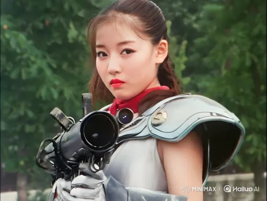 Futuristic Female Warrior Fires Bazooka in Dense Forest – AI Generated Video | Hailuo AI
