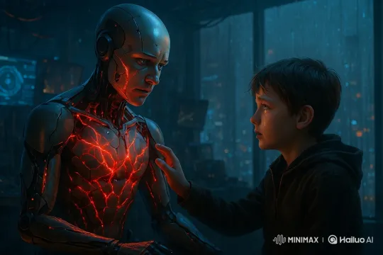 Futuristic Lab: AI and Child in Emotional Encounter – AI Generated Video | Hailuo AI