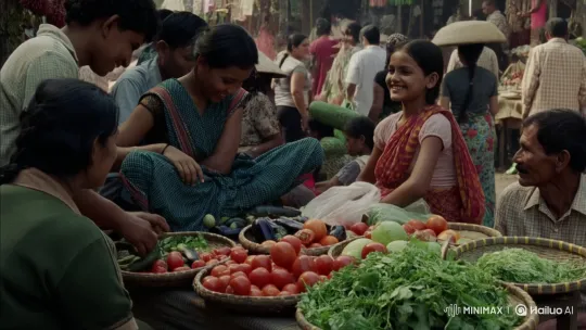 Bangladeshi Girl Sells Vegetables in a Bustling Market – AI Generated Video | Hailuo AI