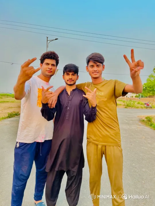 Three Friends Display Friendship on Rural Road – AI Generated Video | Hailuo AI