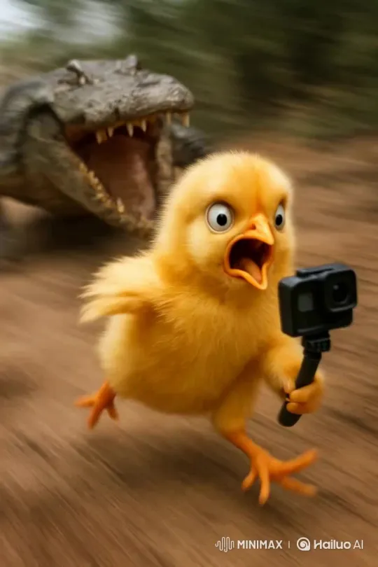 Crocodile Pursues Chick in Thrilling Encounter – AI Generated Video | Hailuo AI