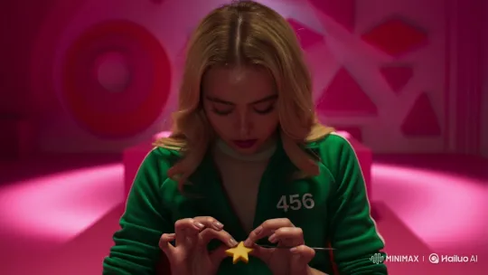 Young Woman Carves Star in Dalgona Candy in Pink Room – AI Generated Video | Hailuo AI