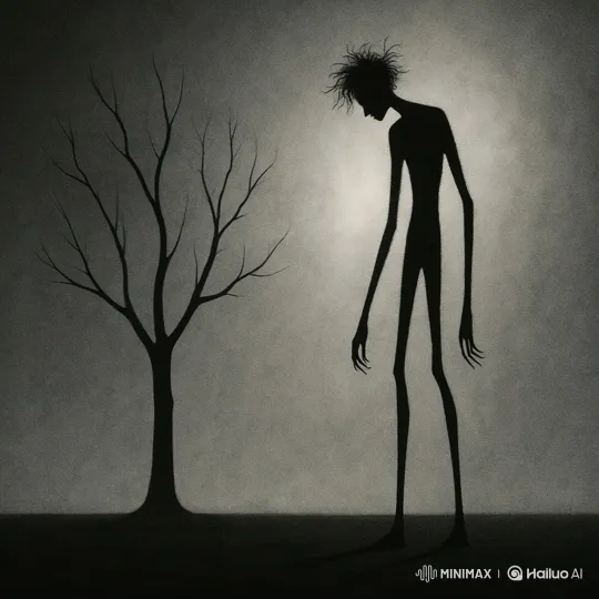 Monochrome Landscape: Thin Man and the Apple in Fog – AI Generated Video | Hailuo AI