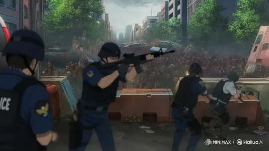 Modern Police Defend Against Zombie Horde in Post-Apocalyptic City – AI Generated Video | Hailuo AI