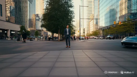 Stylish Man Meets Porsche 911 on Bustling City Sidewalk – AI Generated Video | Hailuo AI