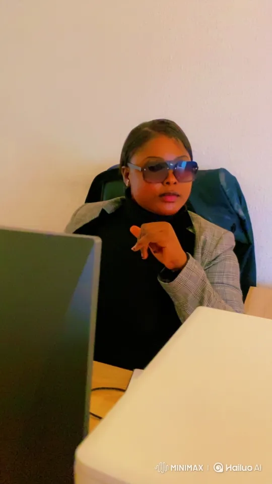 Stylish Woman in Modern Office Reflects on Camera – AI Generated Video | Hailuo AI