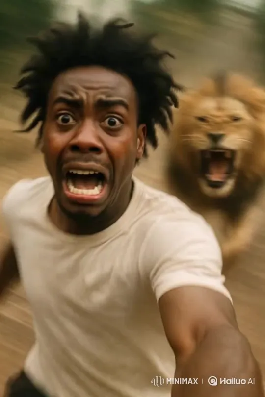 Camera in Hand, Running from a Lion – AI Generated Video | Hailuo AI