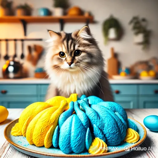 Curious Cat Examines Colorful Chicken Figures – AI Generated Video | Hailuo AI