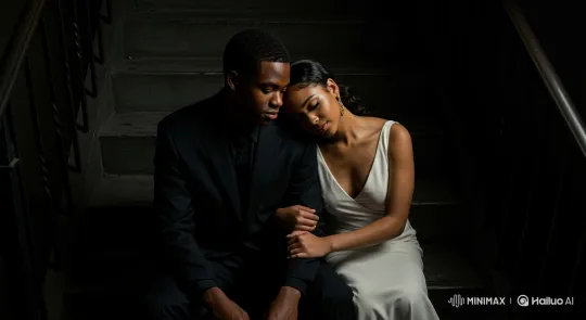 Couple Shares Intimate Moment on Staircase – AI Generated Video | Hailuo AI