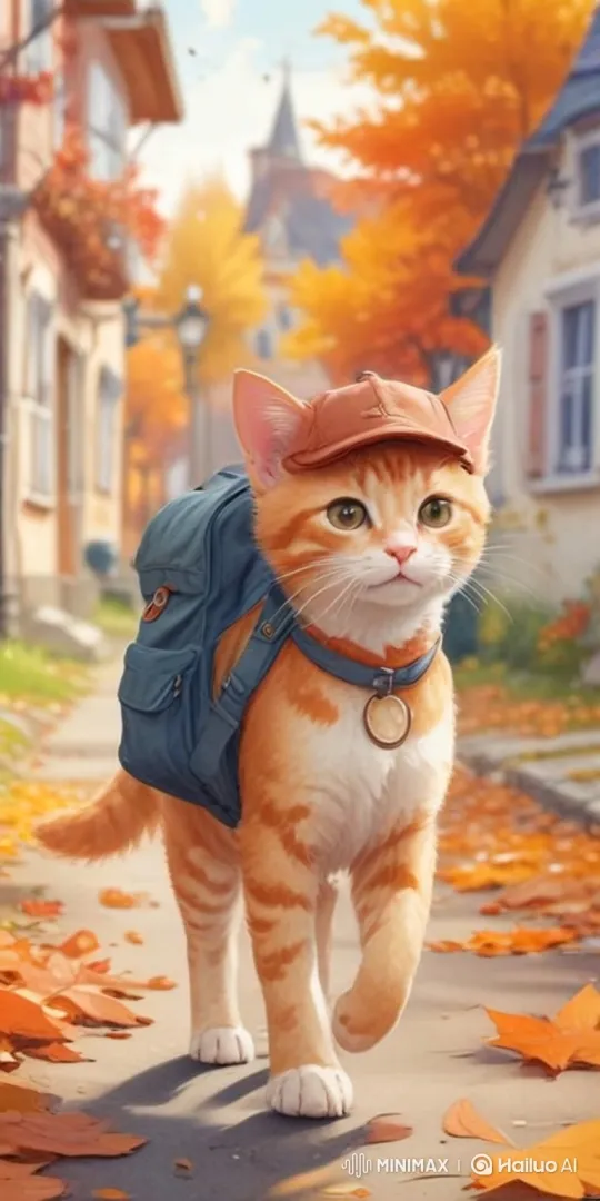 Ginger Cat Walks Through Autumn Leaves – AI Generated Video | Hailuo AI