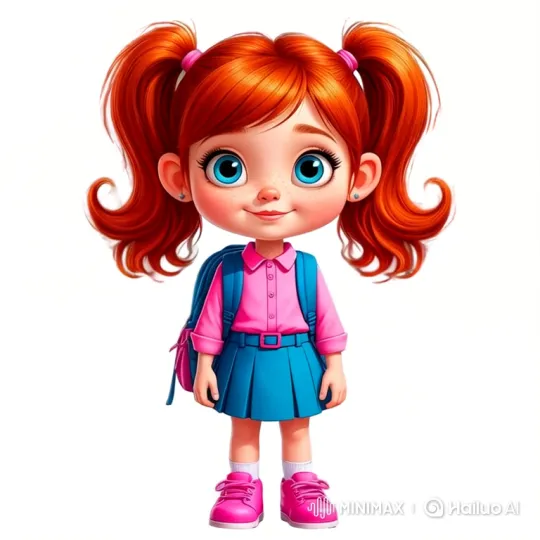 Cheerful Young Girl Greeting Joyfully with Bouncy Pigtails – AI Generated Video | Hailuo AI