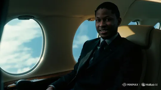 Black Man Smiles Confidently on Private Jet – AI Generated Video | Hailuo AI