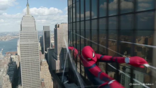 Spiderman Swings Through NYC, Addresses Camera Amidst Explosion – AI Generated Video | Hailuo AI