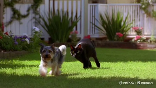 Frightened Dog Chased by Cat in Sunny Backyard – AI Generated Video | Hailuo AI
