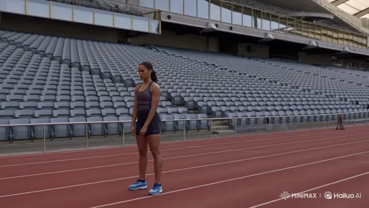 Determined Athlete in Empty Stadium's Focus – AI Generated Video | Hailuo AI
