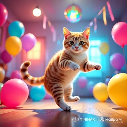 Ginger Tabby Kitten Dances at Colorful Party – AI Generated Video | Hailuo AI