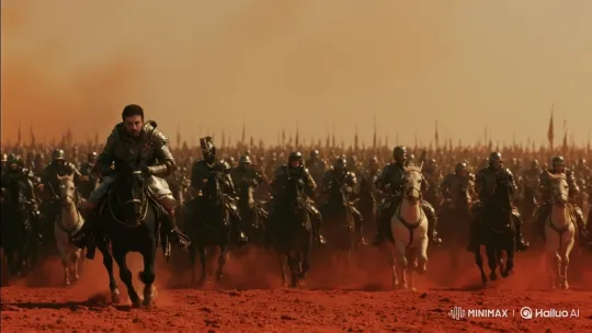 Massive Knight Army Charges in Red Desert Haze – AI Generated Video | Hailuo AI