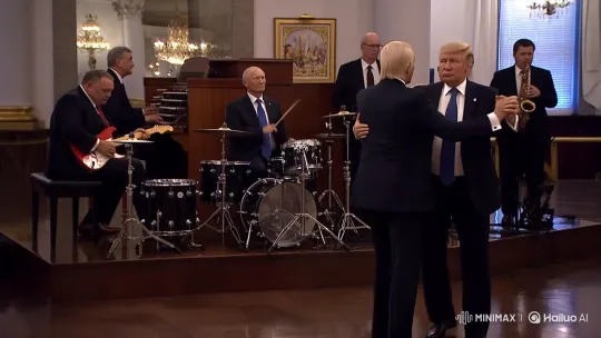 Putin and Trump Dance with Live Band Accompaniment – AI Generated Video | Hailuo AI