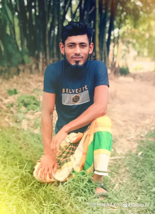 Young Man in Graphic Tee and Patterned Pants Gazing Calmly – AI Generated Video | Hailuo AI