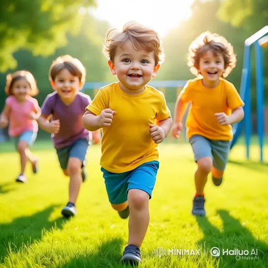 Joyful Children Running in Sunlit Field – AI Generated Video | Hailuo AI