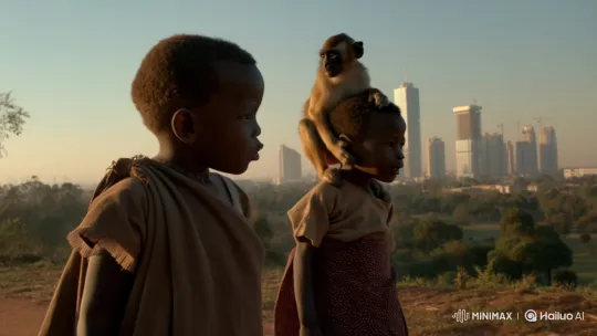 Oromo Child and Monkey Walk to Finfine Discussing Shager Park – AI Generated Video | Hailuo AI