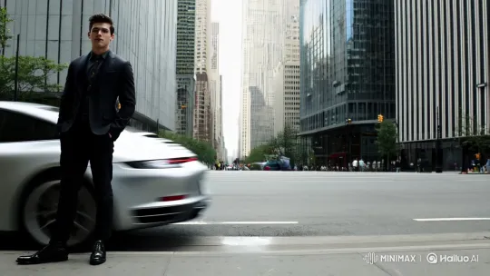 Young Man Meets Porsche Amidst Urban Elegance – AI Generated Video | Hailuo AI