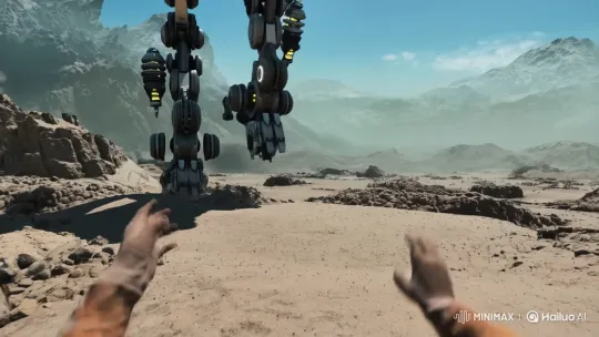 Title: Human Perspective: Giant Mech on Alien Planet – AI Generated Video | Hailuo AI