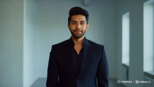 Confident Nazakat Ali in Modern Setting with Slow Smile – AI Generated Video | Hailuo AI