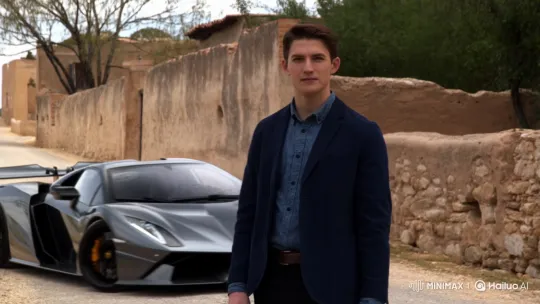 Young Man Drives Off in Lamborghini from Traditional Village – AI Generated Video | Hailuo AI