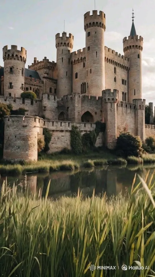 Medieval Castle Reflects in Serene Riverbank Tracking Shot – AI Generated Video | Hailuo AI