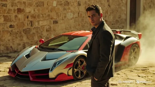 Young Man in Suit Enters Lamborghini Veneno – AI Generated Video | Hailuo AI