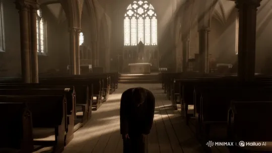 Man Conveys Inner Turmoil Through Dance in Empty Church – AI Generated Video | Hailuo AI