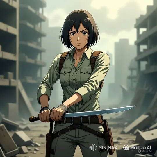 Determined Woman Fights Shadow Beast in Ruined City – AI Generated Video | Hailuo AI