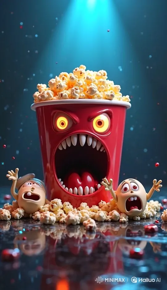 Terrifying Popcorn Bucket Chases Living Kernels – AI Generated Video | Hailuo AI