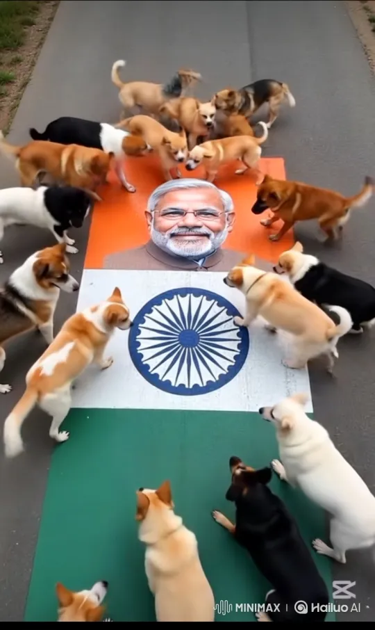 Dogs Curiously Investigate Indian Flag Painting – AI Generated Video | Hailuo AI