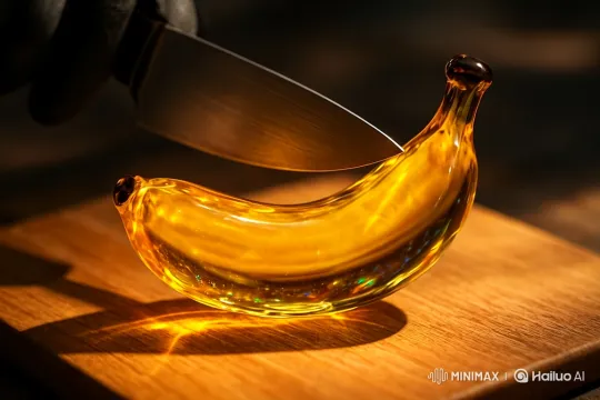 Artistic Slow-Motion Slicing of a Glass Banana – AI Generated Video | Hailuo AI