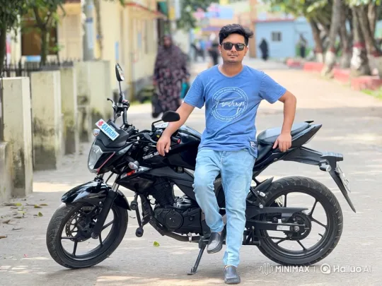 Young Man in Sunglasses Poses on Motorcycle – AI Generated Video | Hailuo AI