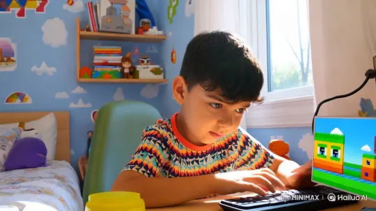 Boy's Joyful Roblox Adventure in Bright Bedroom – AI Generated Video | Hailuo AI