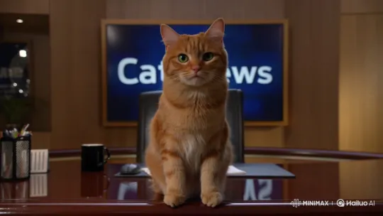 Ginger Cat Anchors Reassuring News Broadcast – AI Generated Video | Hailuo AI